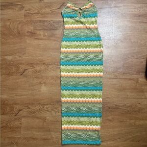 Fashion Nova Chevron Knit Maxi Dress in Green, Teal & Orange